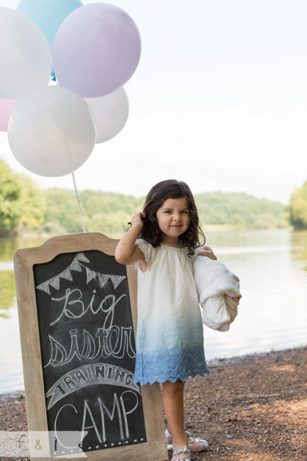 feather + light photography | baby reveal | big sister baby reveal | big sister training camp | child photographer Rockville MD