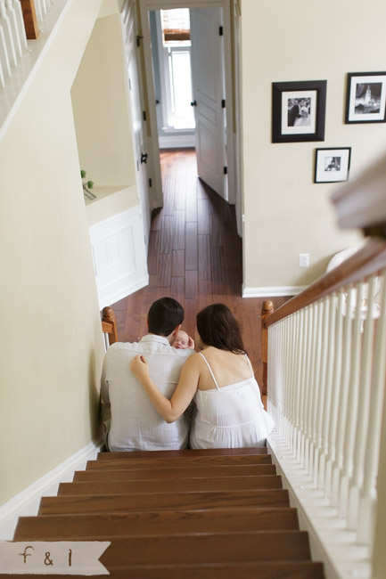 feather + light photography | main line, pa newborn photographer | west chester, pa lifestyle photographer | staircase newborn photography