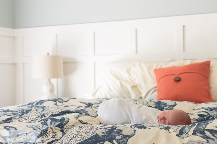 feather + light photography | main line, pa newborn photographer | west chester, pa lifestyle photographer  | newborn on parents bed