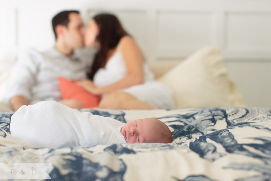 feather + light photography | main line, pa newborn photographer | west chester, pa lifestyle photographer  | newborn on parents bed