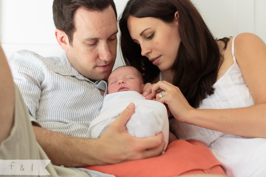 feather + light photography | main line, pa newborn photographer | west chester, pa lifestyle photographer  | newborn on parents bed