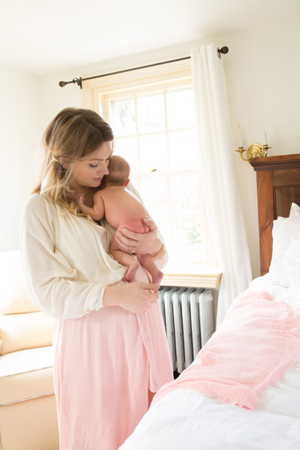 feather + light photography | wayne, pa newborn photographer | lifestyle photography | newborn baby girl | pink + white