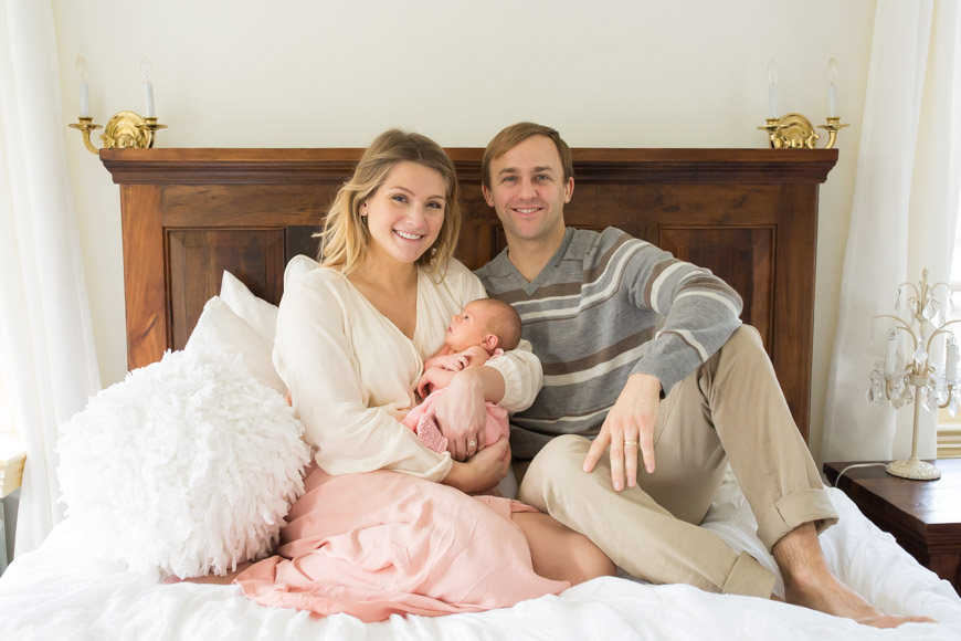 feather + light photography | wayne, pa newborn photographer | lifestyle photography | newborn baby girl | pink + white