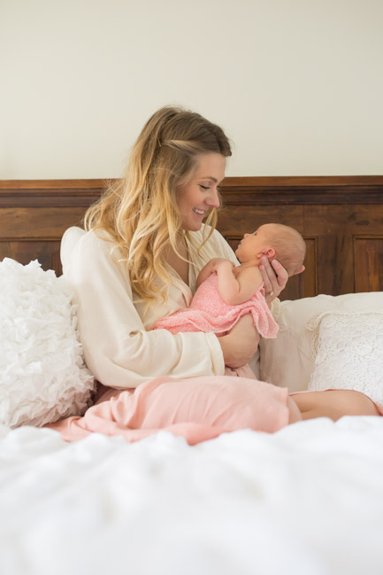 feather + light photography | wayne, pa newborn photographer | lifestyle photography | newborn baby girl | pink + white