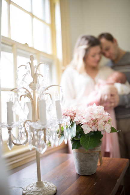 feather + light photography | wayne, pa newborn photographer | lifestyle photography | newborn baby girl | pink + white