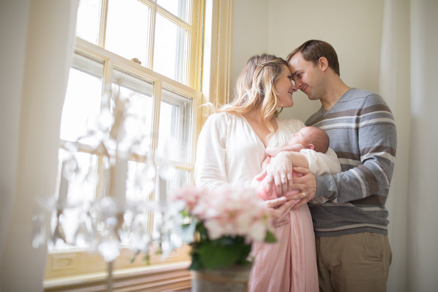 feather + light photography | wayne, pa newborn photographer | lifestyle photography | newborn baby girl | pink + white