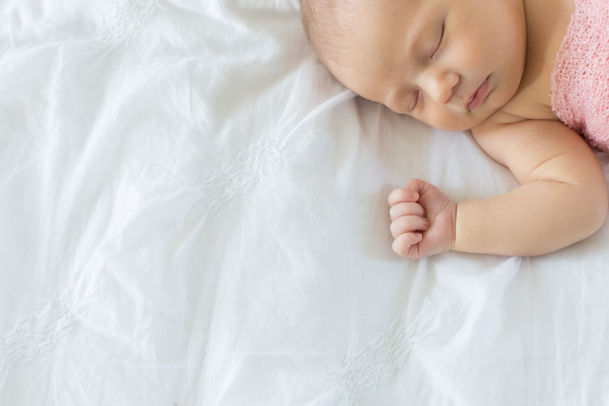 feather + light photography | wayne, pa newborn photographer | lifestyle photography | newborn baby girl | pink + white