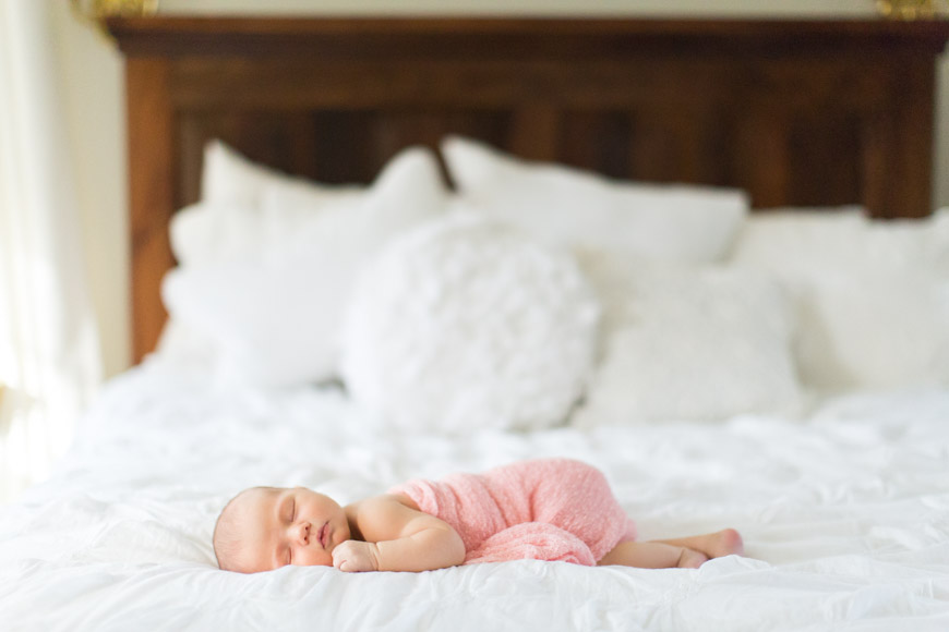 feather + light photography | wayne, pa newborn photographer | lifestyle photography | newborn baby girl | pink + white