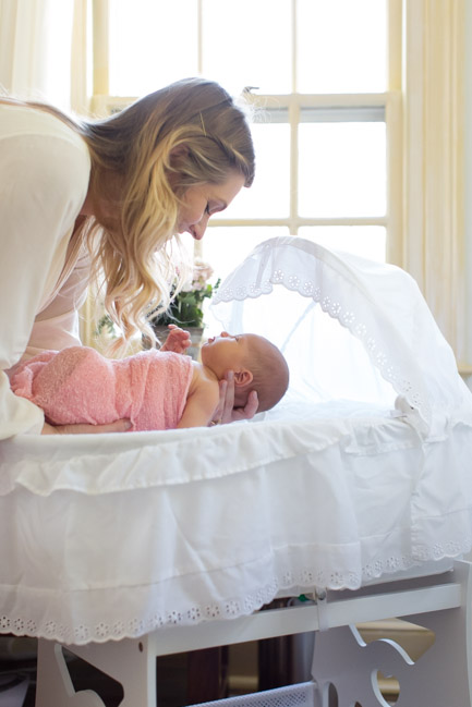 feather + light photography | wayne, pa newborn photographer | lifestyle photography | newborn baby girl | pink + white