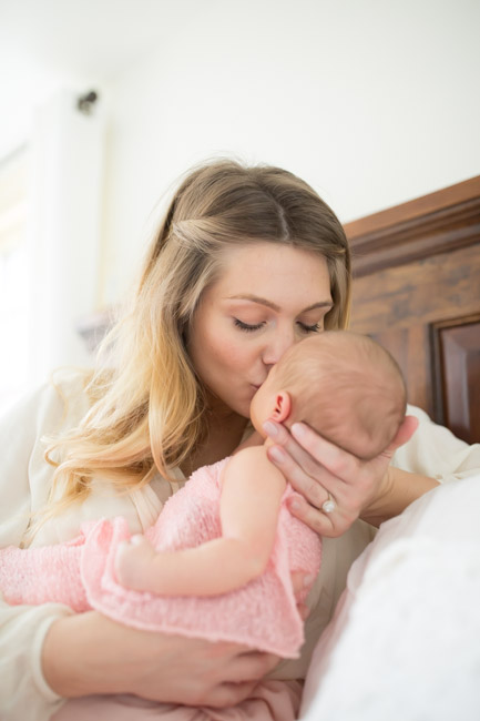 feather + light photography | wayne, pa newborn photographer | lifestyle photography | newborn baby girl | pink + white