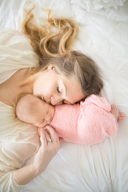 feather + light photography | wayne, pa newborn photographer | lifestyle photography | newborn baby girl | pink + white