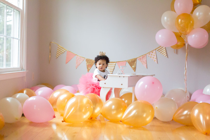 feather + light photography | philadelphia child photographer | cake smash | pink + gold | tutu | first birthday