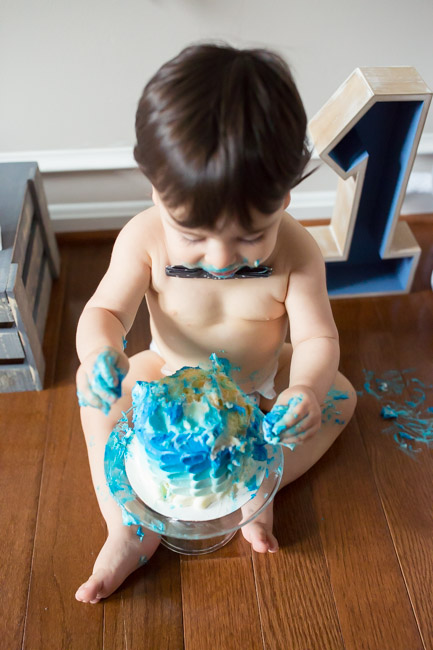 feather + light photography | cake smash | blue cake | baby boy | first birthday