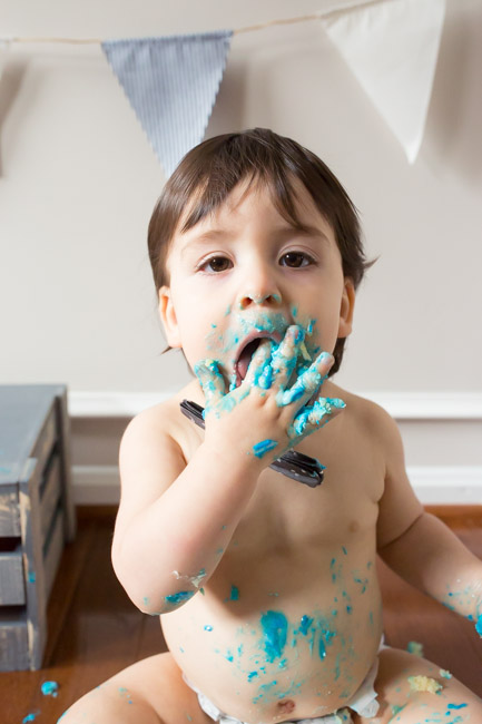 feather + light photography | cake smash | blue cake | baby boy | first birthday