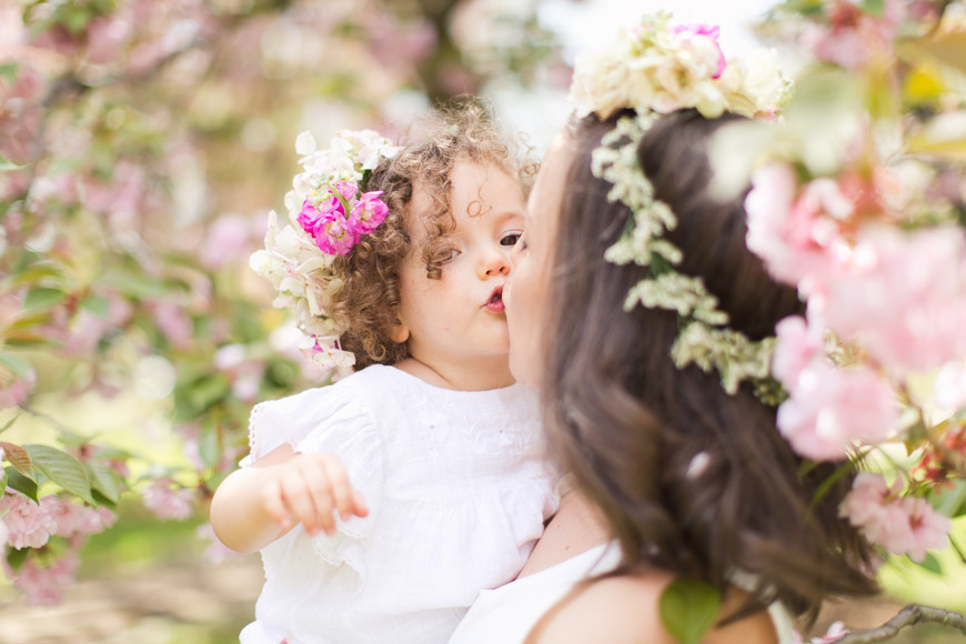 feather + light photography | maternity session with baby girl | pink | floral crowns | spring 