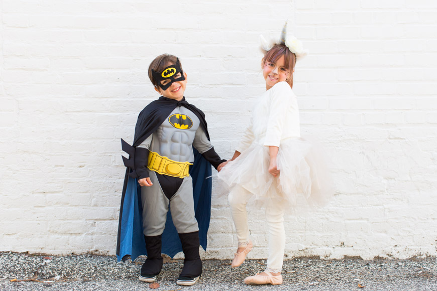 feather + light photography | halloween costumes | batman + unicorn | sibling costume